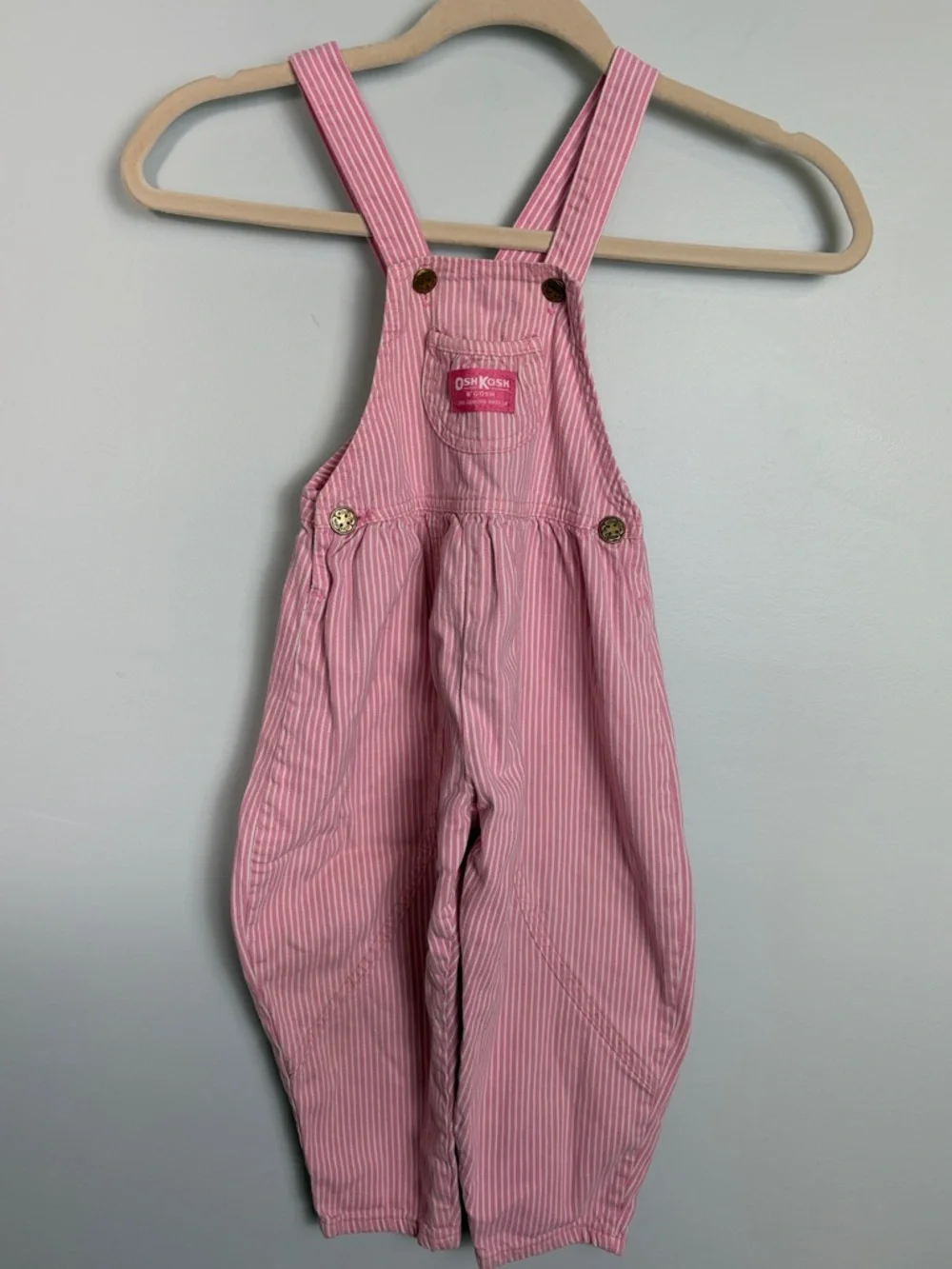 Vintage OshKosh B'gosh Pink Pinstripe Girl’s Size 4T Vestbak Denim Overalls